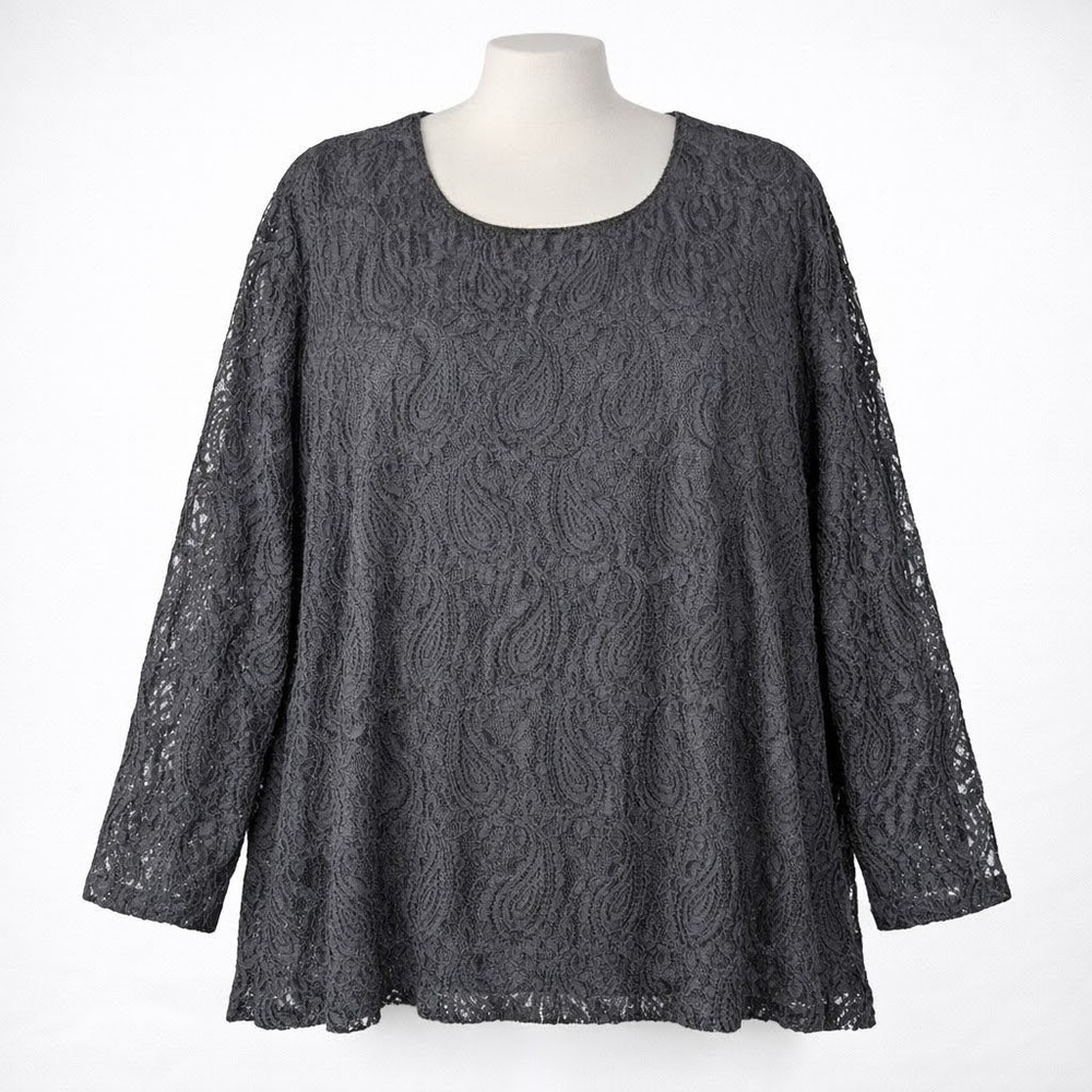 Travelsmith Y2K Lace Whimsigoth‎ Top Sz 3X Black Long Sleeve Lined Dark Romantic